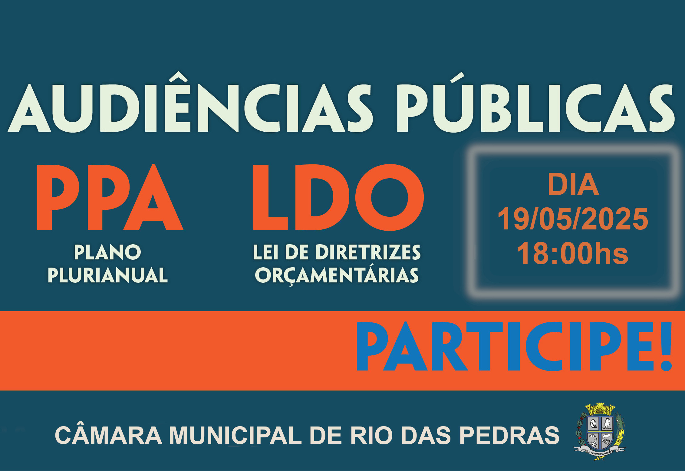 Câmara fará Audiência Pública para discutir o PPA 2025/2029 e  a LDO 2026